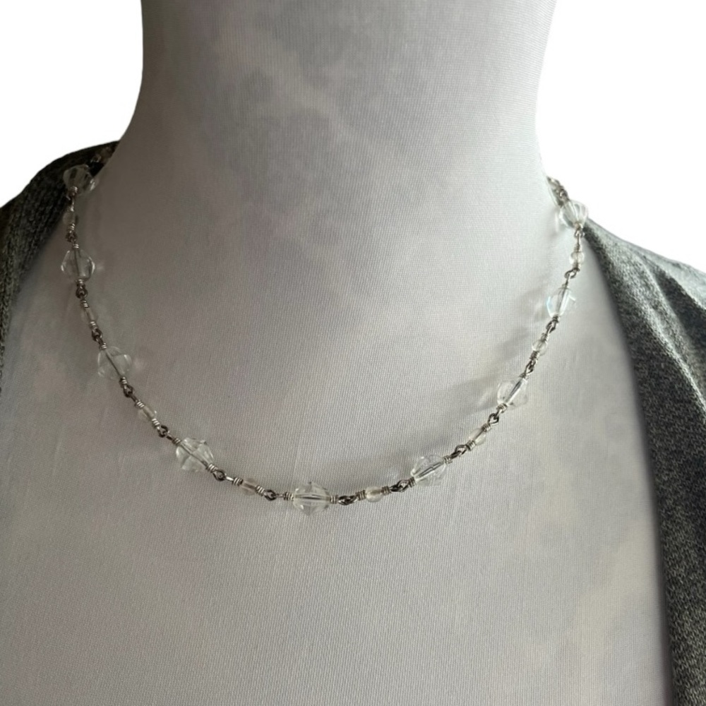 Anne Klein Clear Crystal Beaded Necklace Silver Tone Minimalist Elegant